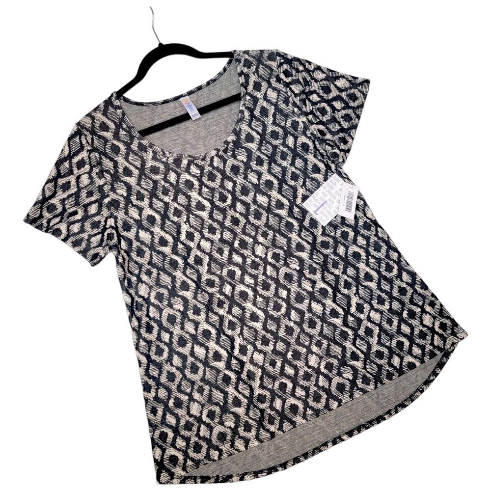LuLaRoe Classic T Large Jacquard Black Ivory Abstract Short Sleeve Tee Top